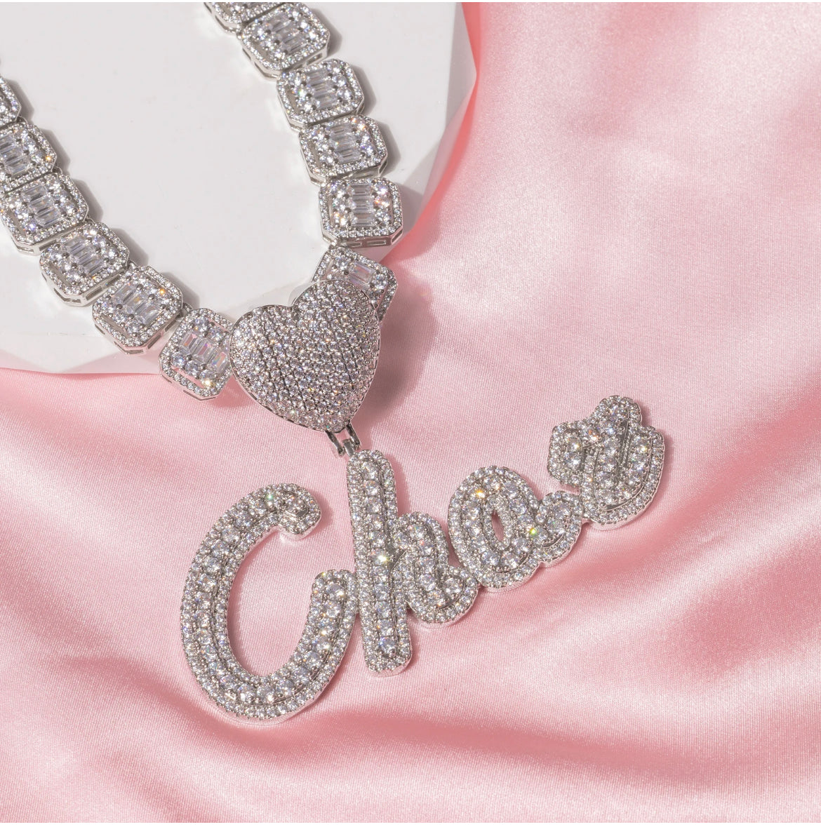 Custom Baguette Heart Necklace