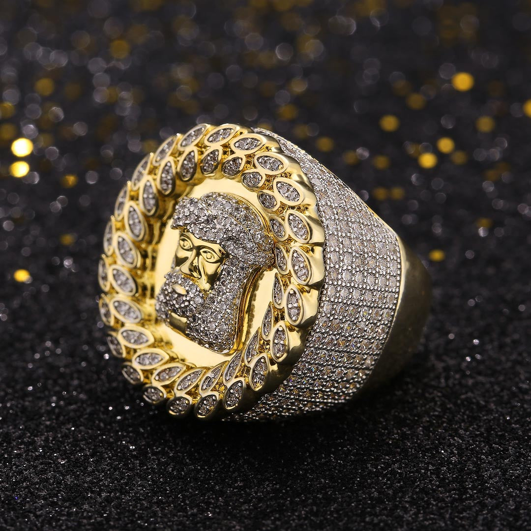 Micro Pave Jesus Ring