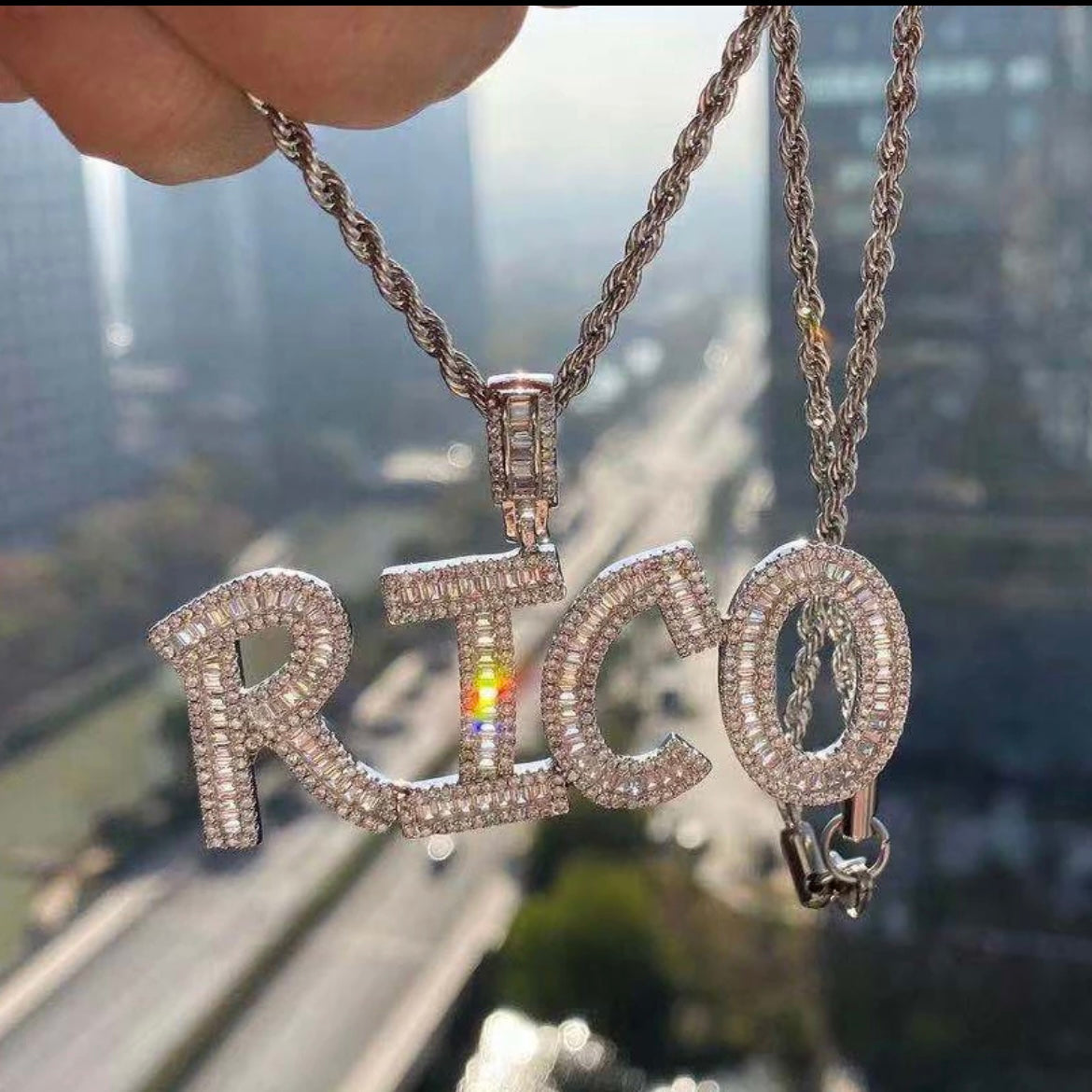 Custom Baguette Letter Necklace