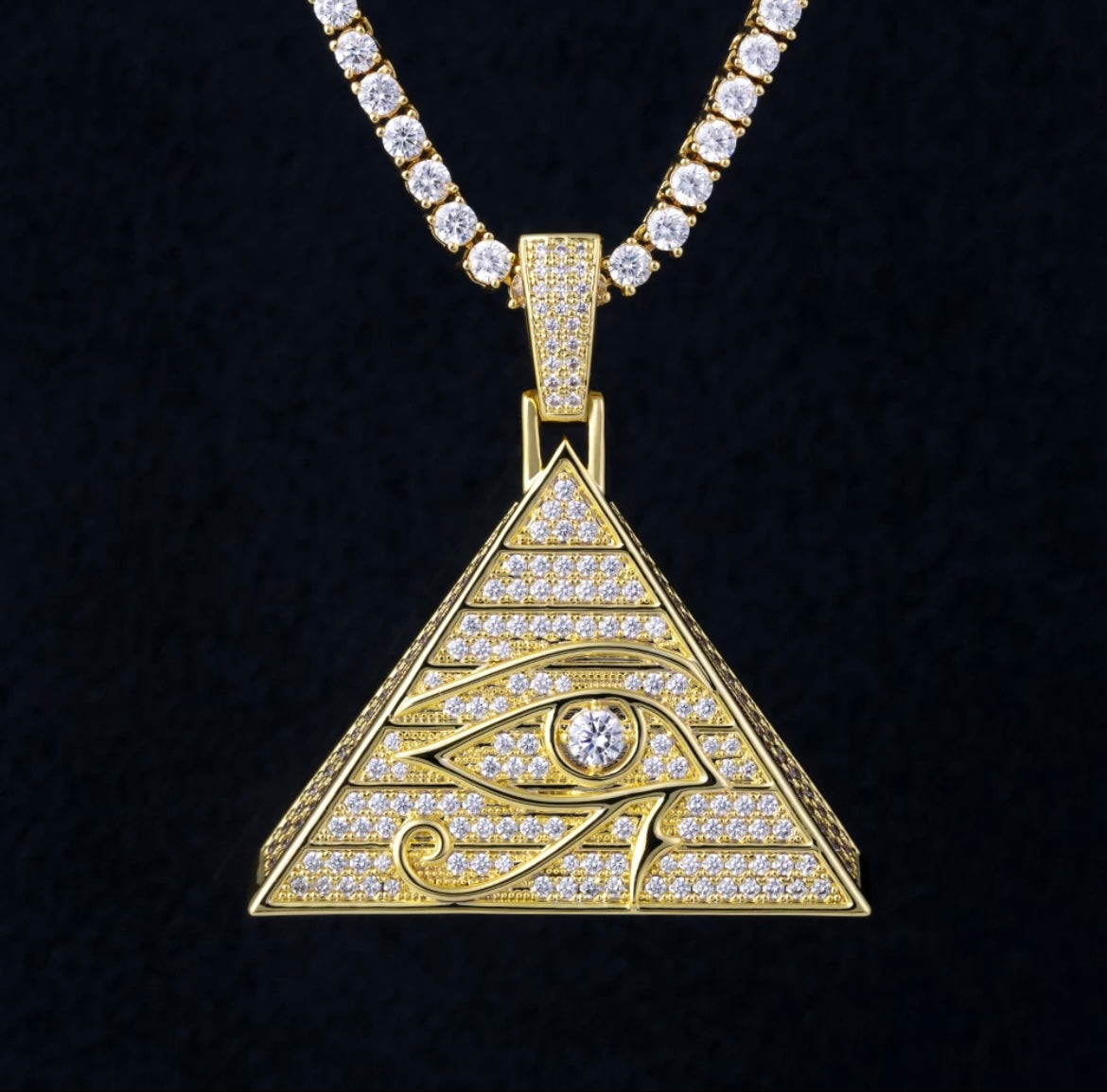 Iced Eye of Horus Pyramid Pendant