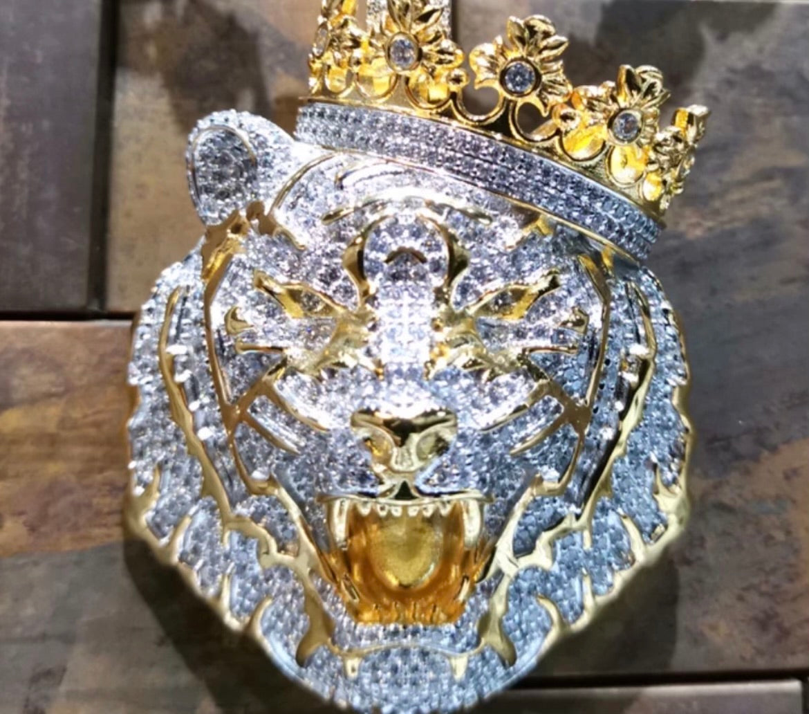 Iced Out Crowned Lion Pendant