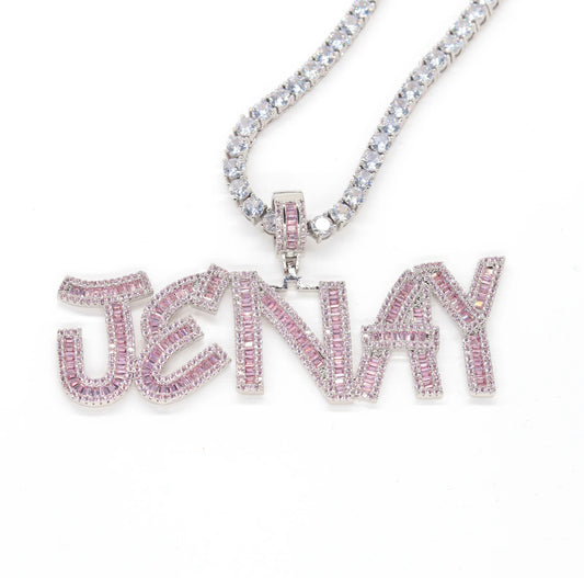 Pink Baguette Letter Pendant