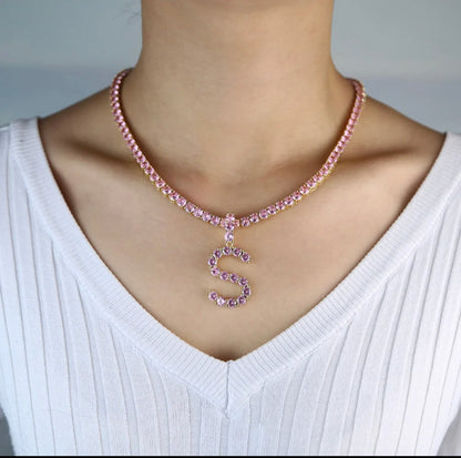 Diamond Custom PinkLetter Necklace