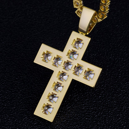 14K Gold Iced Out Cross Pendant