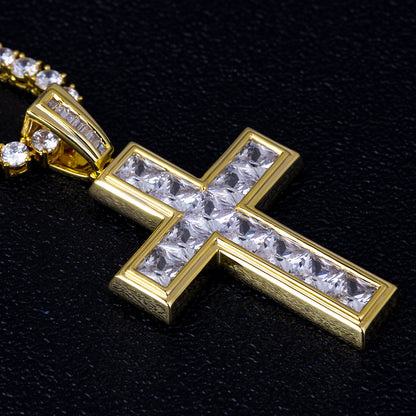 14K Gold Iced Out Cross Pendant