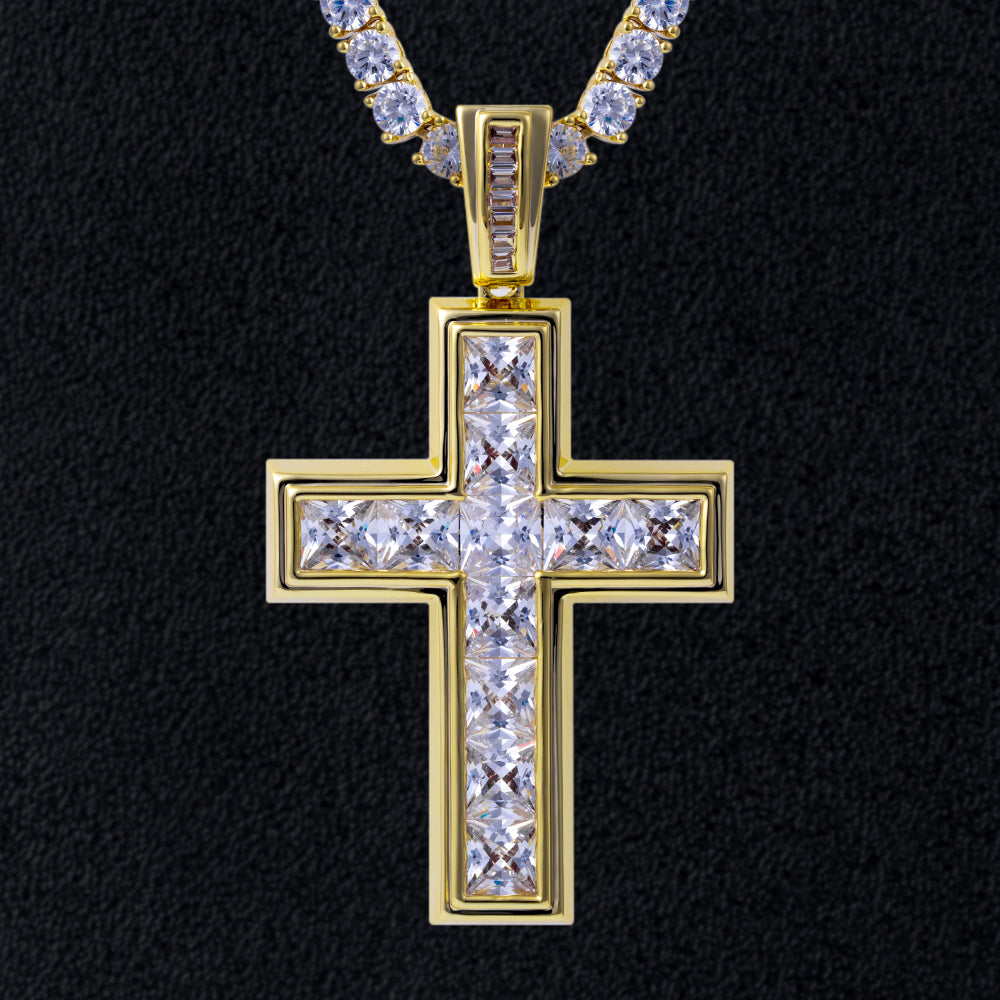 14K Gold Iced Out Cross Pendant