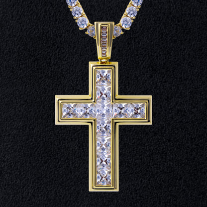 14K Gold Iced Out Cross Pendant