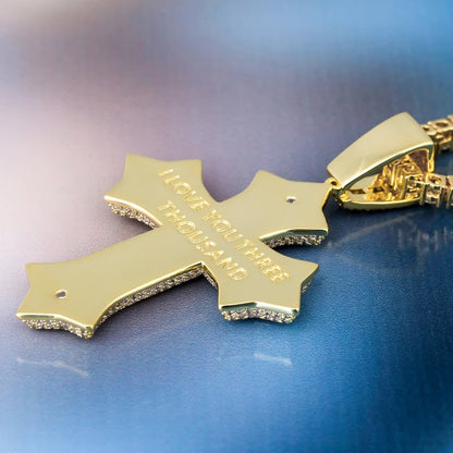 Baguette Diamond Iced Out 14K Gold Plated Cross Pendant
