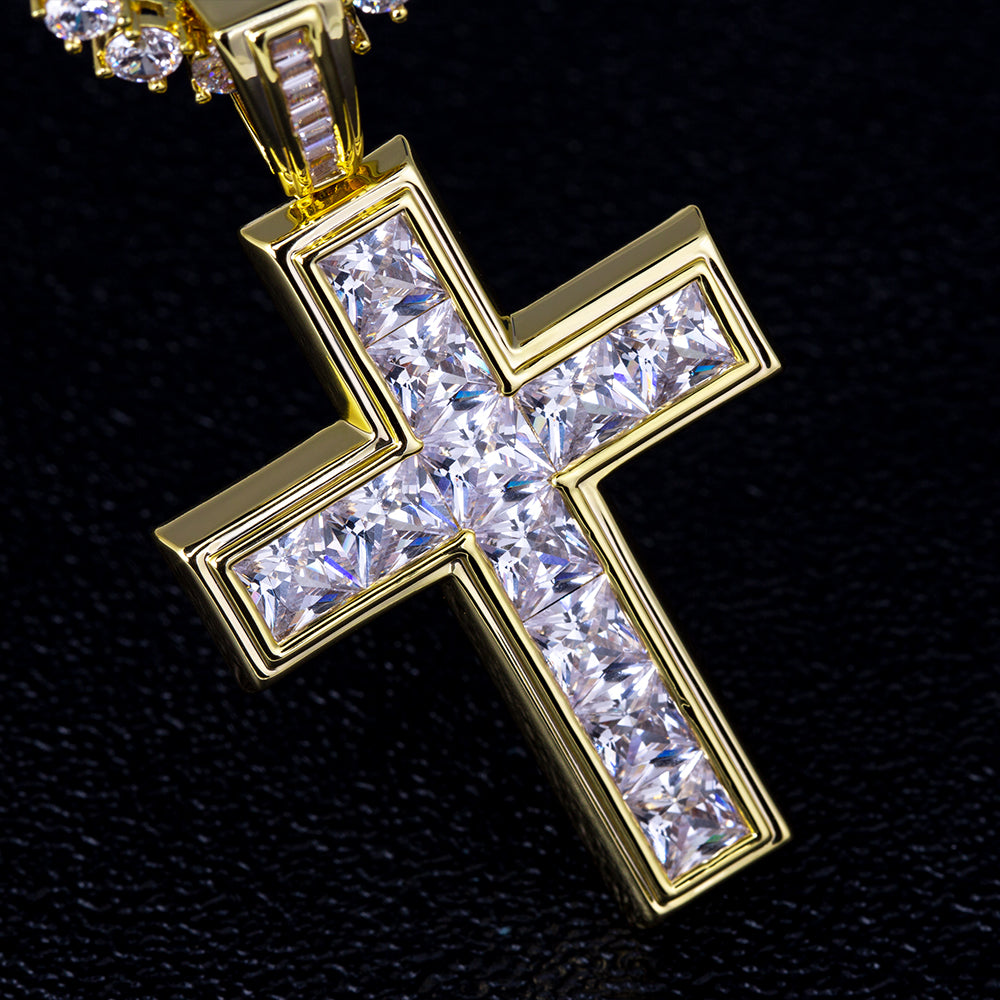 14K Gold Iced Out Cross Pendant