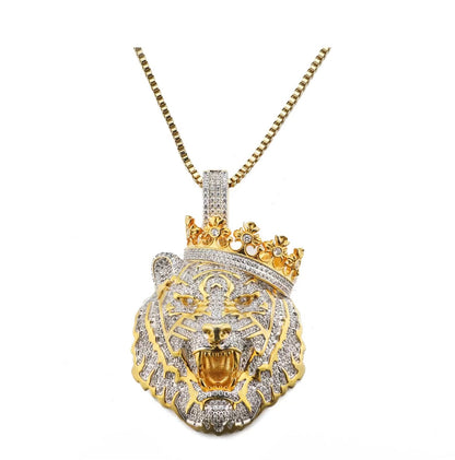 Iced Out Crowned Lion Pendant