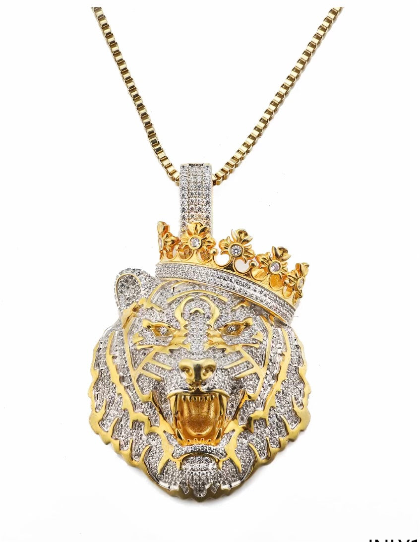 Iced Out Crowned Lion Pendant