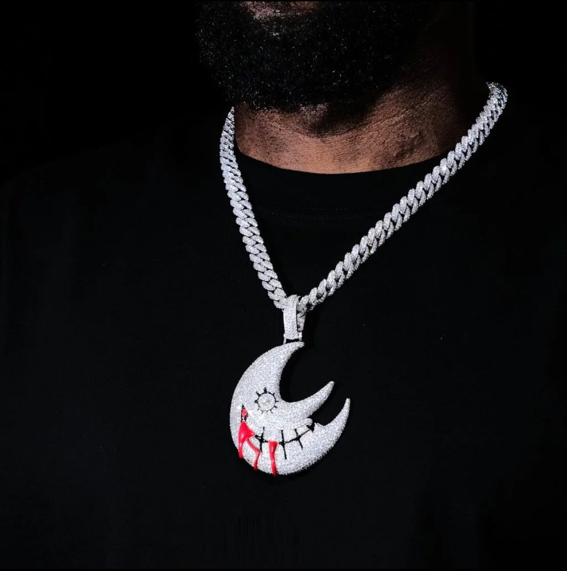 Iced Out Crescent Moon Pendant